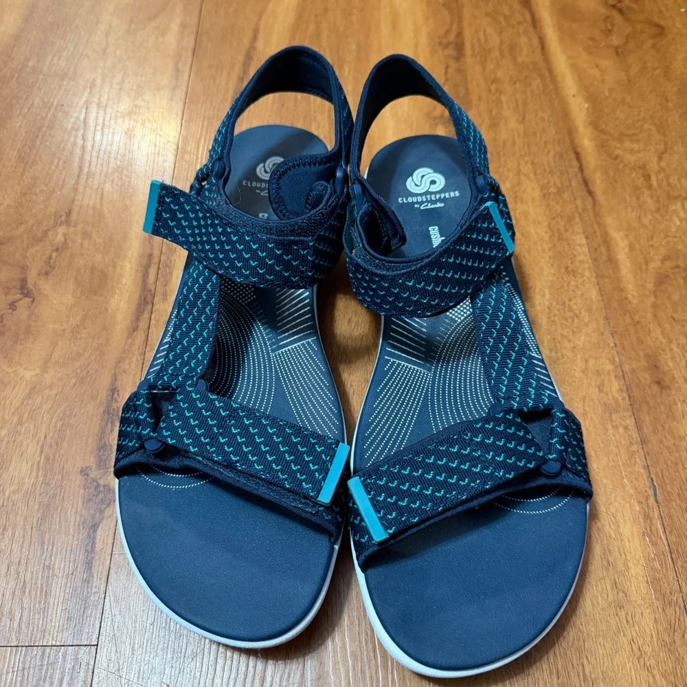 Clarks Sandals Womens 11M Navy Arla Glison Cloudsteppers Strappy Sporty 26126598